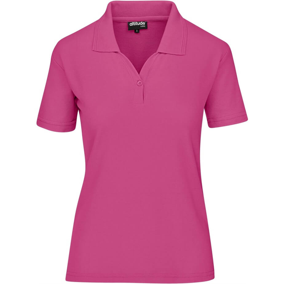 Ladies Basic Pique Golf Shirt Pink Front